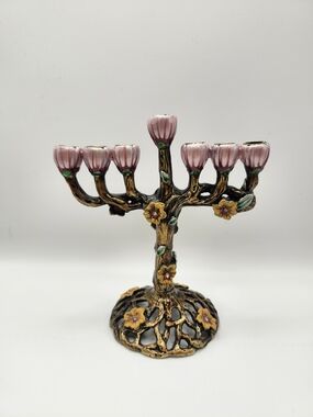 Floral Tree Branch 7-Arm Candleholder - Pink Flowers, Jewelry Holder